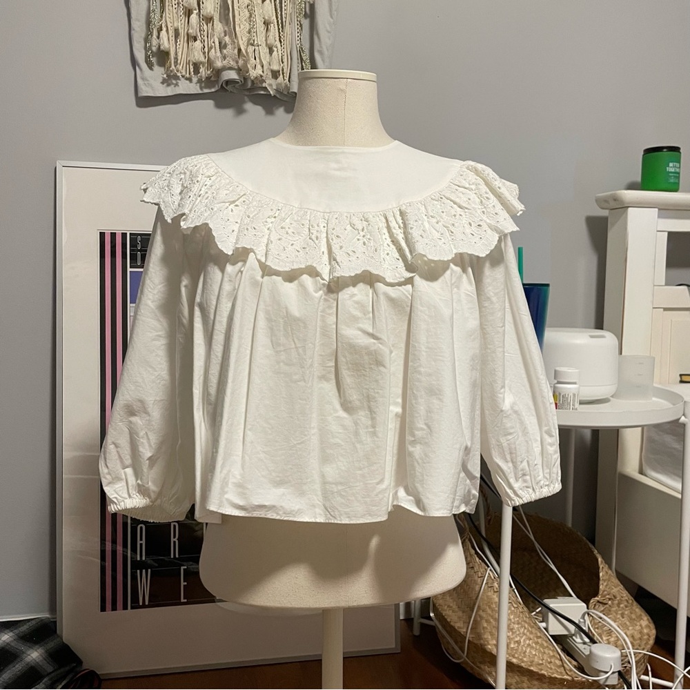 Zara balloon sleeve eyelet blouse